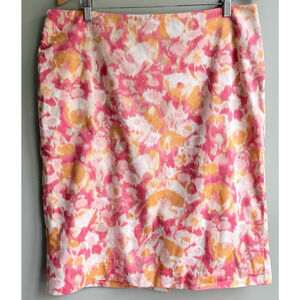 TALBOTS Floral Pencil Skirt Size 16 Pink Multi Cotton Lined Work Office Classic
